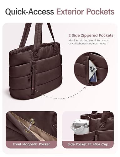 Uselike Tote Bag for Women with Zipper, Quilted Puffer Tote Bag with Compartments, Lightweight Puffy Work Bags for Women thumbnail 4