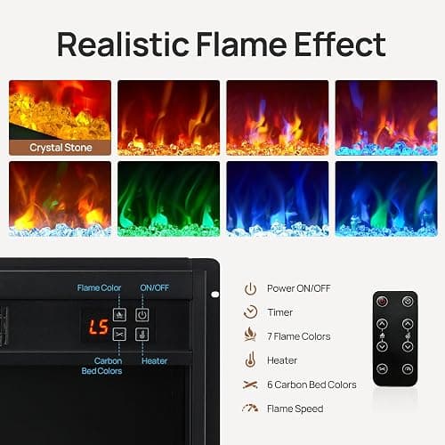 Rolanstar Fireplace TV Stand with Led and Power Outlets, Black Entertainment Center with Electric Fireplace for 45/50/55/60/65/70 inch TVs, Modern TV Console with Storage Cabinet for Living Room thumbnail 5