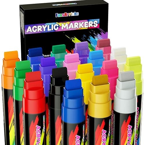 FansArriche Acrylic Paint Markers, 15mm Jumbo Felt Tip, 18 Colored Waterproof and Permanent Paint Pens for Tagging, Signs, Calligraphy, and Outdoor Paintings - Image 1
