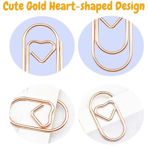 200Pcs Small Gold Heart Paper Clips, Love Heart Shaped Paper Clips Cute Metal Heart Shaped Paperclips for Office School Wedding Decorations Desk Organizer Supplies thumbnail 5