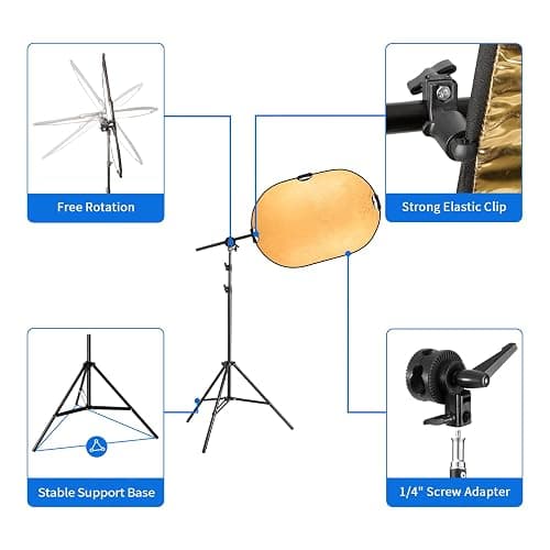 Selens Photography Reflector Stand kit, 24x36 inches 5 in 1 reflectors with 78 inches Light Stands and Extendable Holder Arm Clips for Photo Studio Lighting thumbnail 4
