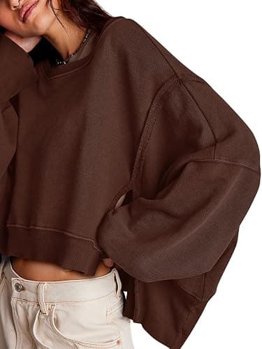 Zwurew Womens Casual Sweatshirt Long Sleeve Tops Crewneck Loose Fit Tee Pullover Crop Tshirt Side Slit Fall Fashion 2024 thumbnail 4