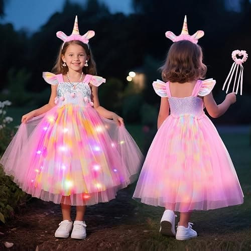 Latocos Girls Unicorn Dress Costume Toddler Light Up Princess Dress Up Clothes Unicorn Toys Halloween Birthday Gifts thumbnail 3