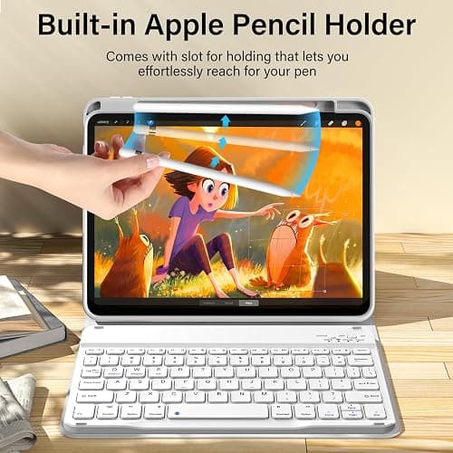 kenke for iPad 11/10th Gen Case with Keyboard 11/10.9 inch 2025 A16/2022, Detachable Wireless Bluetooth Keyboard Case with Bulit-in Pencil Holder, White Square Keycaps (Gray thumbnail 3