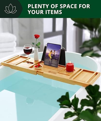 ROYAL CRAFT WOOD Premium Foldable Bathtub Tray - Expandable Bath Tray for Tub - Luxury Bathtub & Bathroom Accessories - Natural (Classic) thumbnail 4
