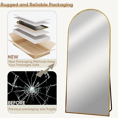 Homsion Full Length Mirror with Stand, 64"x21" Arched Mirror Large Standing Mirrors, Tall Mirrors Body Floor Mirror for Bedroom Living Room Aluminum Frame, Gold thumbnail 8