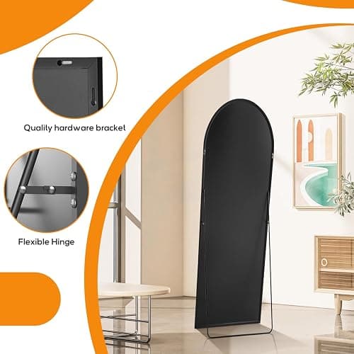 Arched Mirror Full Length, Upgraded 16"x59" Body Wall Mirrors with Shatter-Proof Glass, Floor Standing, Hanging or Leaning, Tall Arch Mirror with Stand Aluminum Alloy Frame for Bedroom Cloakroom thumbnail 7