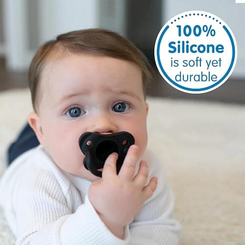 Dr. Brown's HappyPaci 100% Silicone Baby Pacifier, Contoured One-Piece Design, Black/Gray/White, 0-6m, BPA-Free, 3-Pack thumbnail 6