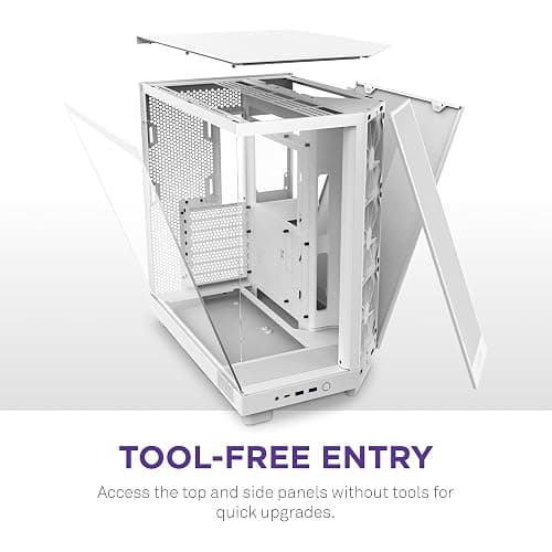NZXT H6 Flow | CC-H61FW-01 | Compact Dual-Chamber Mid-Tower Airflow Case | Panoramic Glass Panels | High-Performance Airflow Panels | Includes 3 x 120mm Fans | Cable Management | White thumbnail 7