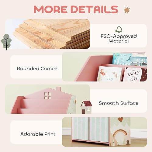 AIYAPLAY Kids Bookshelf with Storage, Toy Storage Unit, Book Display, Pink | Shelves, Fabric Drawers, Multipurpose Children's Bookcase, for Playroom and Nursery thumbnail 7