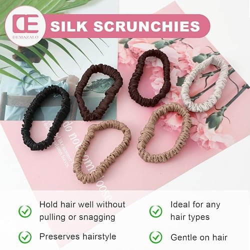 6Pcs Silk Hair Ties Small 22 Momme 100% Pure Mulberry Silk Scrunchies for Women Girls Thin Skinny Hair Sleep Scrunchies No Damage(Color 03) thumbnail 5