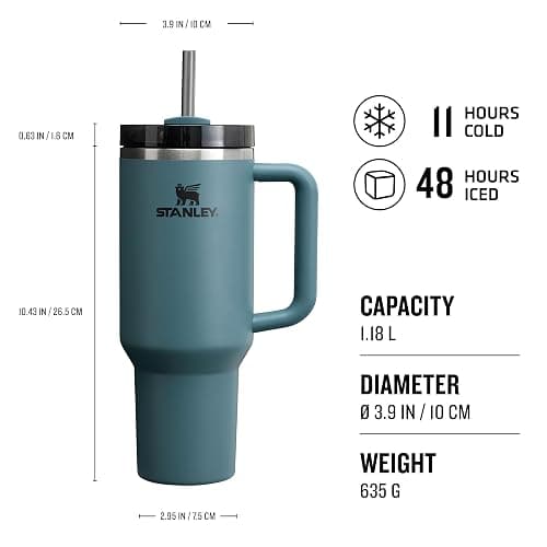 STANLEY Quencher H2.0 Flowstate Tumbler 1.2L - Cold for 11 Hours - Iced for 48 Hours - Metal Water Bottle with Straw, Handle and Lid - Dishwasher Safe - Travel Mug for Cold Drinks - Blue Spruce thumbnail 3