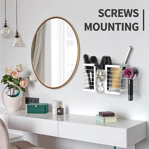 FUNKYLEE Bathroom Organizers and Storage, 3 in 1 Metal Wall Mount for Flat Iron, Curling Iron, Straightener, Hair Care & Styling Tools (White) thumbnail 6