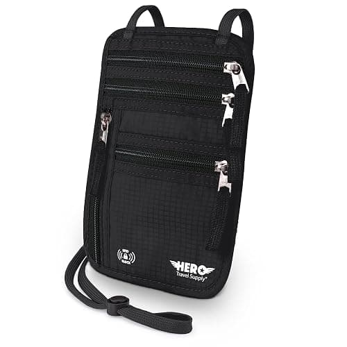 HERO Neck Wallet – RFID Blocking Passport Holder – Easy to Conceal Travel Pouch - Black - Image 1