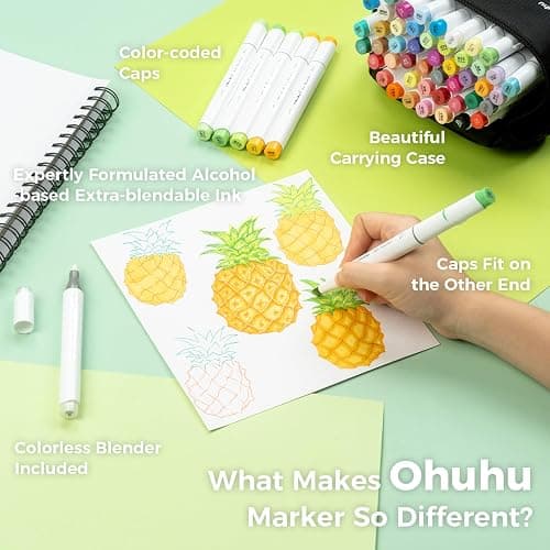 Ohuhu Alcohol Markers Brush Tip: 48-Color Double Tipped Art Marker Set for Artist Adults Coloring Illustrations -Honolulu -Brush & Chisel -Refillable thumbnail 7