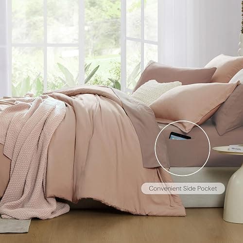WRENSONGE Queen Comforter Set - 7 Pieces Clay Pink Soft Bed in a Bag Queen with Fitted Sheet, Flat Sheet, 2 Pillow Shams, and 2 Pillowcases- Warm Bedding Sets for All Season thumbnail 6