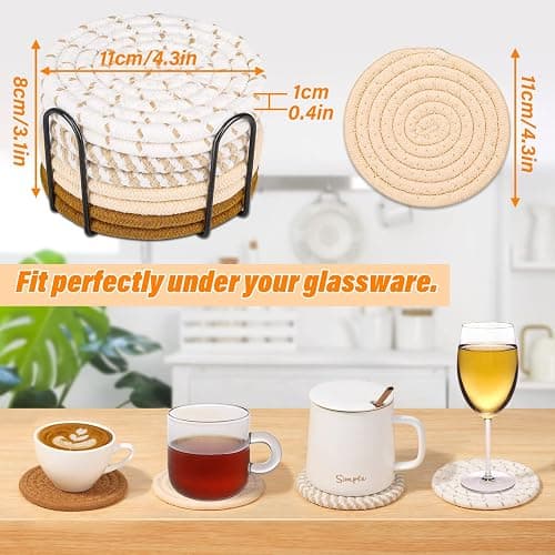 Mckanti Drink Coasters Set of 8, 4 Colors Absorbent Coasters for Drinks, Minimalist Cotton Woven Coaster for Living Room Decor, Fall Home Decor, 4.3 Inches thumbnail 3
