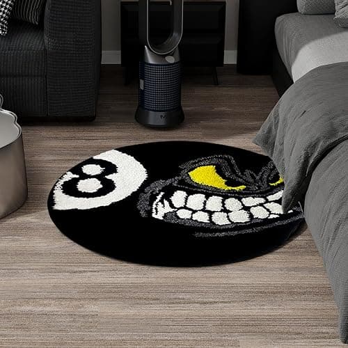 Angry 8 Ball Rug, 24" Cool Rugs for Bedroom Men, Black Round Area Rug for Man Cave, High-Pile Flocking Soft Aesthetic Carpet for Living Room Decor, Hypebeast Room Decor thumbnail 8