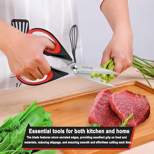 iBayam Kitchen Scissors All Purpose Heavy Duty, Kitchen Utensils Set, Stainless Steel Cooking Utensils Gadgets, Meat Poultry Food Shears Dishwasher Safe Utility Tools Home Gift, with Protective Sheath thumbnail 6
