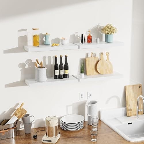 Bellsal Floating Shelves for Wall, White Engineered Wood Wall Shelf Set of 4, 16" Wall Mounted Floating Shelf for Kitchen, Living Room, Bedroom, Bathroom Storage, Book Shelf for Walls Home Decor thumbnail 5