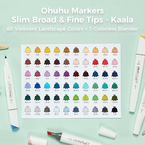Ohuhu Alcohol Markers Double Tipped Slim Broad and Fine Art Marker for Artists Adult Coloring Drawing Landscape Sketch - 60 Colors Kaala Markers Refillable Art Pen Gift thumbnail 6