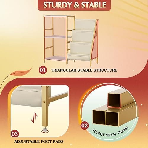 Record Player Stand, Turntable Stand with 3-Tier Vinyl Record Storage, Record Player Table 200 Albums, End Table with Vinyl Display Holder Shelf, Record Player Cabinet Media Console for Stereo,Gold thumbnail 7