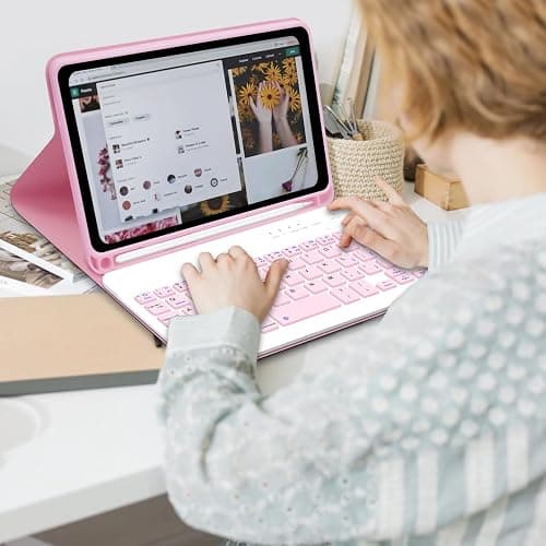 Hofsos Keyboard Case for Samsung Galaxy Tab A9 8.7 Inch 2023 SM-X110/X115/X117 - Slim A9 Tablet Cover with Detachable Bluetooth Wireless Keyboard, S Pen Holder for Samsung Galaxy Tab A9, Pink thumbnail 2