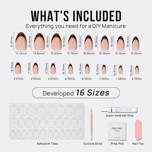 BTArtbox Press On Nails Short Almond - Tortoise Shell, Winter French Tip Press On Nails, Soft Gel Fake Nails Brown, Reusable Glue On Nails with Nail Glue in 16 Sizes, 32 Stick On Nail Kit thumbnail 5