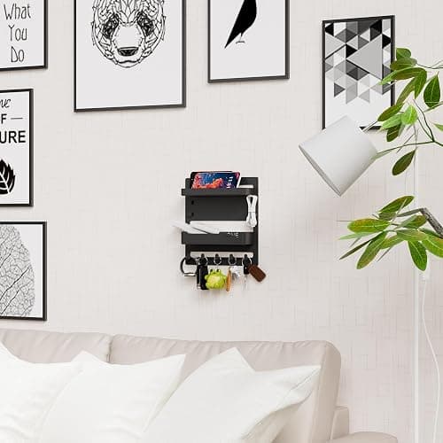 Yieach Bedside Shelf for Dorm Bed,Rv,Small Room and Nightstand,Wall Mounted Floating Shelves and Bedside Wall Organizer for Remote,Phone Holder,Charging Shelf,Cute Bedroom Decor for College Girl,Black thumbnail 6
