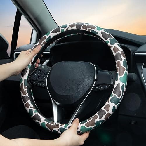 Army Dark Camo Steering Wheel Cover Auto Leather Steering Wheel Protector, Anti-Slip, Breathable, Absorbing Sweat, Universal Camo Car Accessories 14.5–15 inch,Fit for Most Car, Trucks, SUV thumbnail 3
