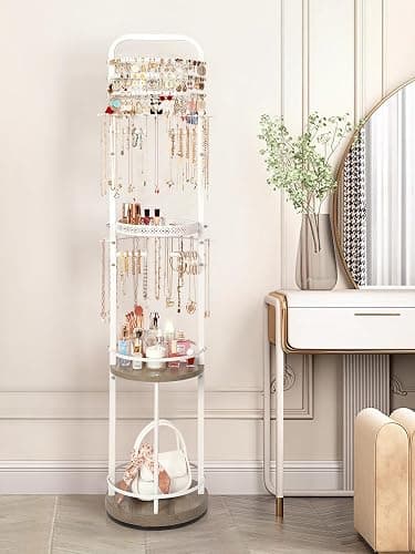 Jewelry Holder Organizer, Floor Jewelry Organizer with Earring Organizer Necklace Holder, Rotating Jewelry Stand Necklace Display Earring Storage, Large Hanging Jewelry Tree for Jewlery Bracelet Ring thumbnail 6