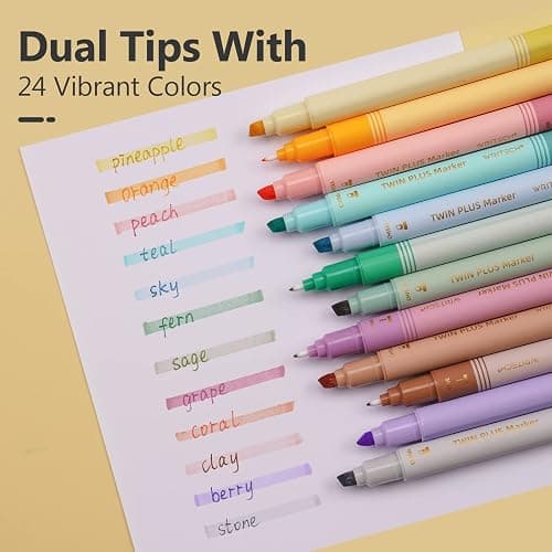 WRITECH Dual Tip Highlighter Markers: Aesthetic Fine & Chisel Tip Pastel Vintage Marker Multicolor Pens Pack No Bleed & Smear for Bible Highlighting Journaling, Assorted Colors 12ct thumbnail 3