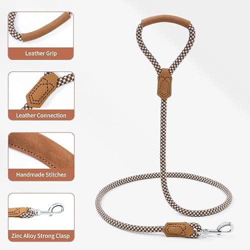 Mile High Life | Premium Leather Dog Leash | Strong Rope Leash | Leather Handle | Zinc Alloy Strong Clasp | Small Medium Large Dogs | 4/5/6 Feet(Brown, 72 Inch (Pack of 1)) thumbnail 4
