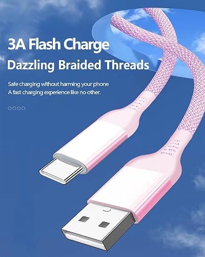 USB C Cable 15FT 1Pack,Extra Long USB-A to USB-C Cable Braided Fast Charger Cord Compatible with iPhone 15,Sony PS5,Samsung Galaxy S23 S22 S21,Note 9 Plus,OnePlus 10 Pro, Nintendo Switch, Moto(Pink) - 15FT - Pink - 1 thumbnail 5