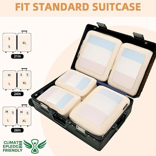 BAGAIL 4 Set/6 Set/8 Set Compression Packing Cubes Travel Accessories Expandable Packing Organizers (Square Mesh, 06-Beige) thumbnail 8