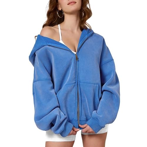 Dnzzs Womens Zip Up Hoodie Oversized Acid Wash Sweatshirts Heavyweight Fall Fashion Outfits Casual Jackets Winter Clothes - Image 1