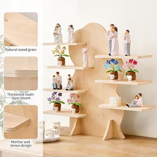 Sicrifety 7-Tier Wooden Display Shelf for Vendors,31inch Cloud-Shaped Portable Detachable Natural Wood Riser Stand for Candles,Mugs, Small Items thumbnail 7