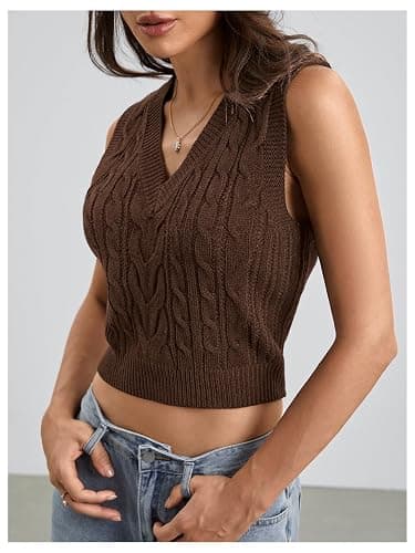 Milumia Women's Cable Knit V Neck Sweater Vest Sleeveless Ribbed Crop Tank Top thumbnail 5