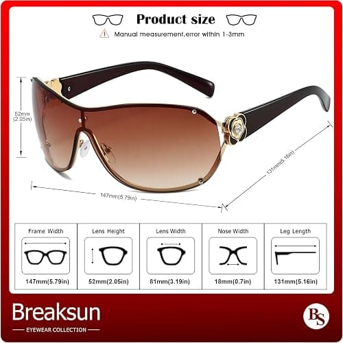 Breaksun Fashion Oversized Y2K Sunglasses for Women Men Luxury Wrap Around Shield Sun Glasses Trendy Rimless Shades thumbnail 7