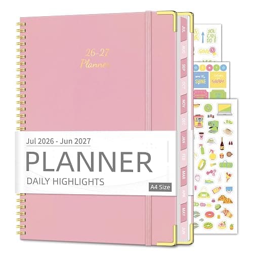 Academic Planner 2026-2027 (8.5" x 11") - Weekly & Monthly Planner (Jul. 2026 - Jun. 2027), Column View Calendar Organizers, Hardcover Agenda Book with Tabs for Office & School, Pink - Image 1