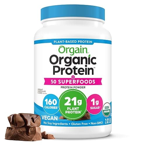 Orgain Organic Vegan Protein + 50 Superfoods Powder, Creamy Chocolate Fudge - 21g Plant Based Protein, 9g Prebiotic Fiber, No Lactose, Gluten Free, No Added Sugar, 2.02 lb (Packaging May Vary) - Image 1