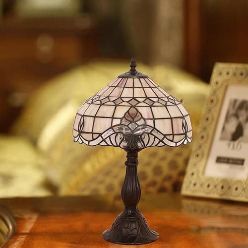 FUMAT Tiffany Vintage Table Lamp,Pink Baroque Stained Glass Vintage Lamps,Bedside Nightstand Lamps for Bedroom,Living Room,Home Office Desk Lamp,LED 3 Color Temperatures Bulb,12X12X19Inch thumbnail 8