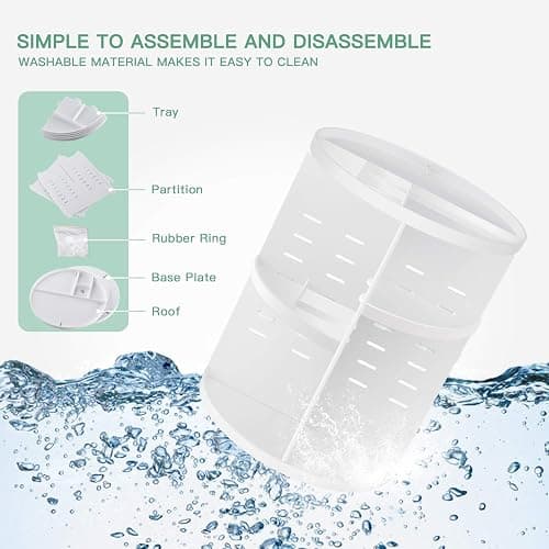 seinlife 360 Rotating Makeup Organizer,DIY Adjustable Spinning Holder,Foldable Cosmetic Storage Display box,Large Capacity Make up Caddy Shelf,Fits Countertop Vanity and Bathroom (WHITE) thumbnail 4