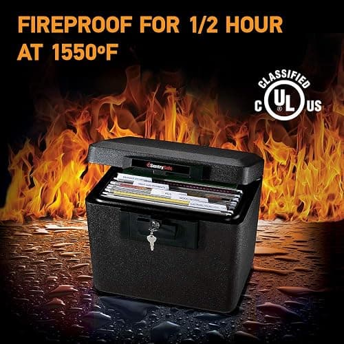 SentrySafe Black Fireproof Document Box with Key Lock, Safe Secures Files and Documents for Home or Office, 0.61 Cubic Feet, 13.6 x 15.3 x 12.1 inches, 1170 thumbnail 3