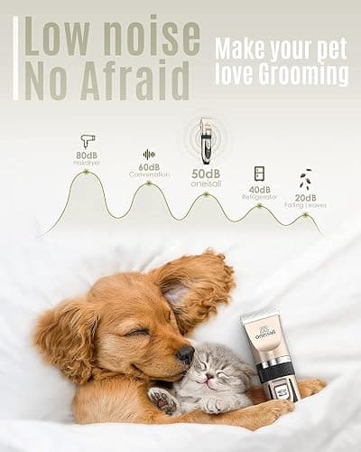 oneisall Dog Clipper Low Noise, Dog Grooming Kit with Rechargeable, Pet Shaver Cordless Electric Quiet Hair Clipper Set for Dogs Cats Pets（Gold） thumbnail 2
