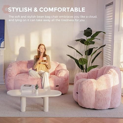 MAXYOYO Bean Bag Chair for Adults, Floral Shaped Bean Bag Sofa | Ultra Soft Faux Fur Floor Sofa, Large Reading Chair for Living Room Bedroom, Pink, Single thumbnail 5