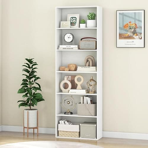 Giantex 6-Tier Bookcase, 70" Tall Wooden Bookshelf, Freestanding Storage Organizer w/Open Shelves, Anti-Tipping Kits, Modern Floor Standing Display Shelves for Living Room, Bedroom (1,White) thumbnail 2