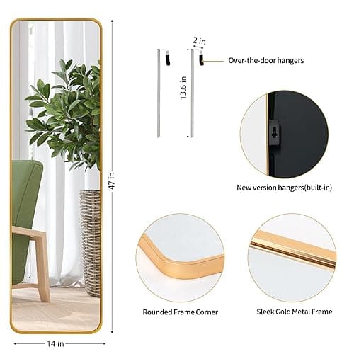 Giftgarden 47"x14" Gold Full Length Mirror Aluminum Framed, Modern Long Wall Mirror Tall Full-Body, Wall Mounted or Over The Door Hanging for Bedroom Closet Bathroom, Golden - Black thumbnail 2