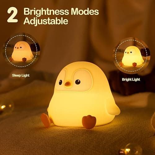 ATSUI Penguin Night Light, LED Squishy Novelty Animal Night Lamp, Food Grade Silicone, 2 Level Dimmable, Nursery Nightlight for Desk Decor, Funny Gifts Stuff for Boys Girls Baby, White Elephant Gifts thumbnail 3