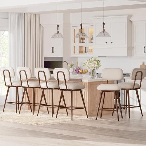 MALOL 26“ Swivel Bar Stools Set of 4, Mid Century PU Leather Counter Height Bar Chairs with Low Back and Metal Legs, Modern Bar Stool Chair for Kitchen Island, Beige thumbnail 10